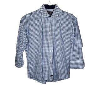 English Laundry Mens Blue Purple Plaid Shirt 17 32/33